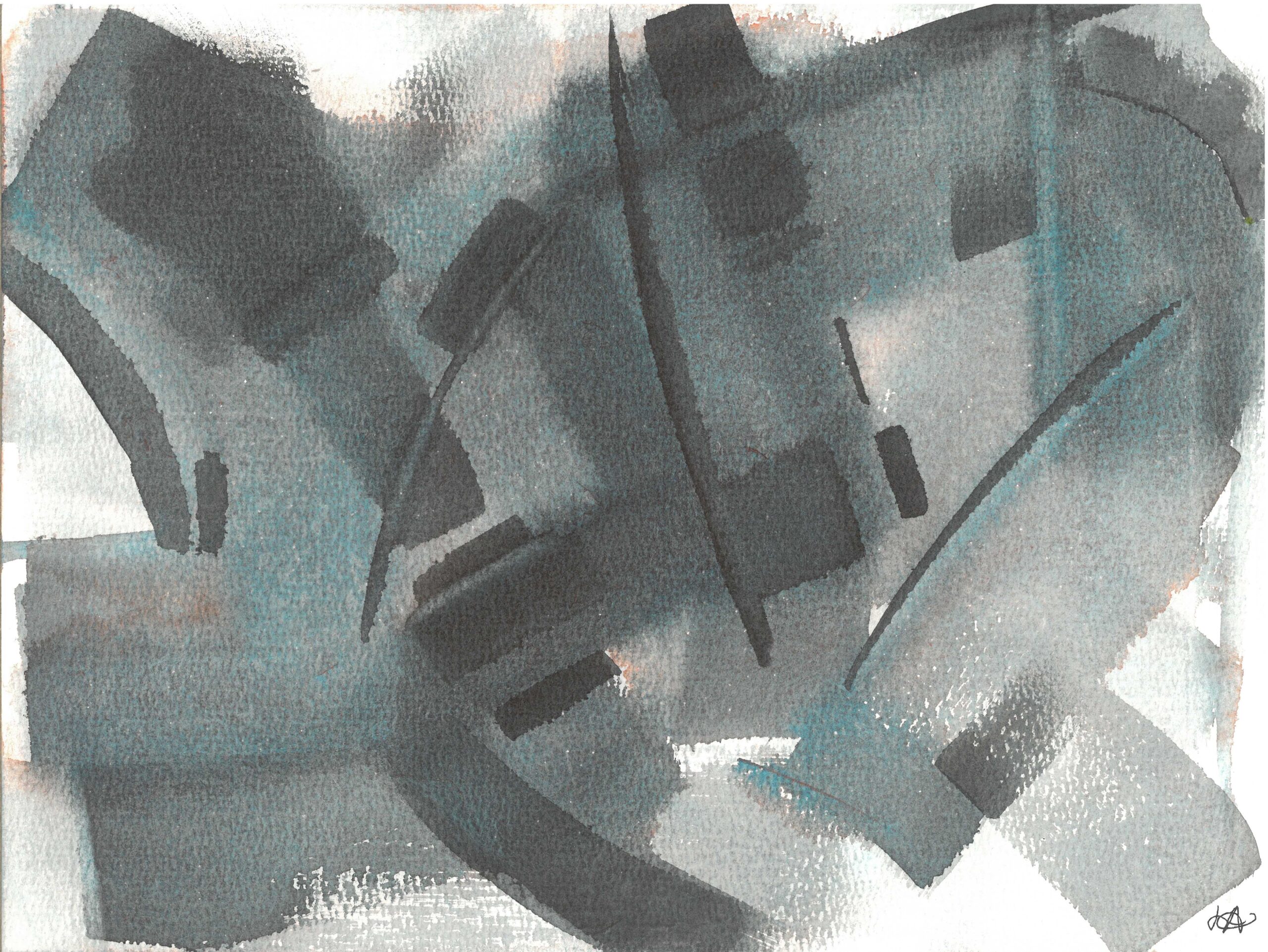 A watercolor painting of an abstract with many overlapping lines and shapes creating depth and dimension.