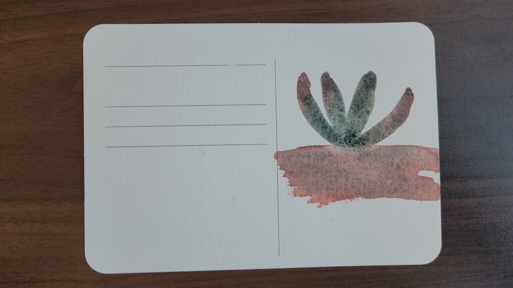 A small painting of a simple cactus painted with Mountain Brume.