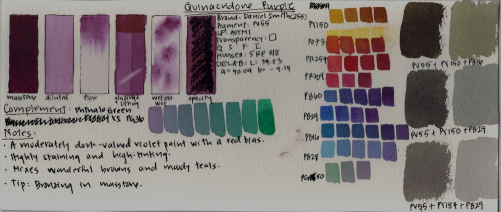Extended swatch card of Quinacridone Purple PV55.