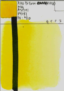 Swatch card of Azo Yellow PY151 by M. Graham.