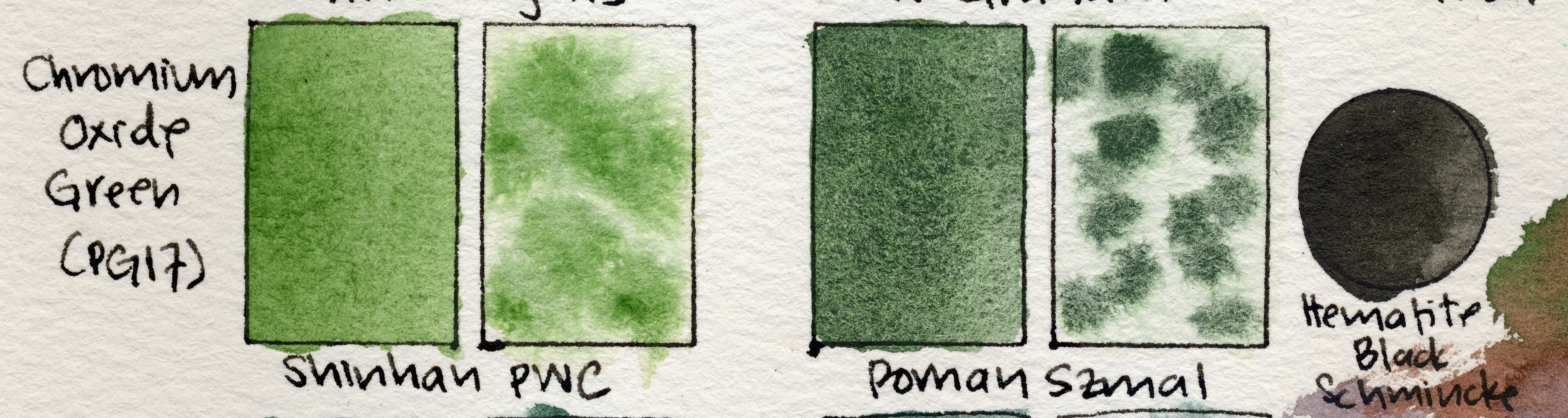 Swatch comparison of PG17 by Shinhan PWC, Roman Szmal, and Schmincke.
