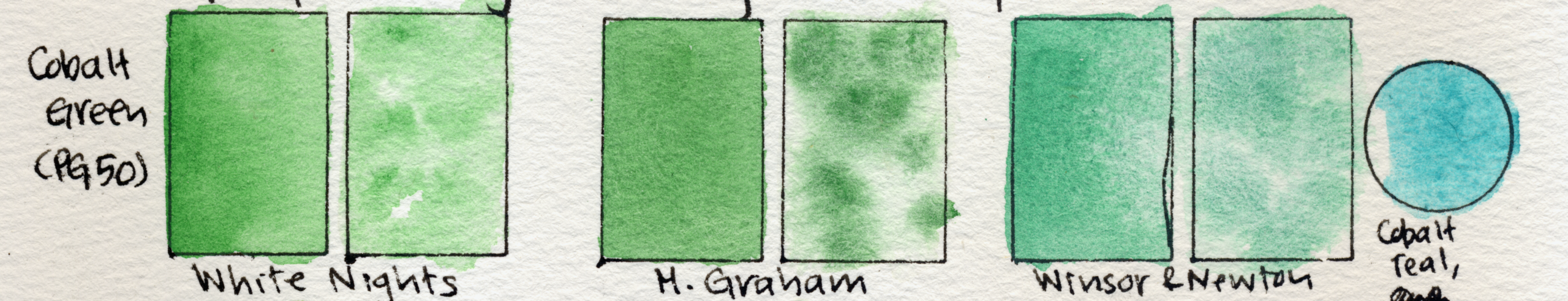 Swatch comparison of the hue range of PG50.
