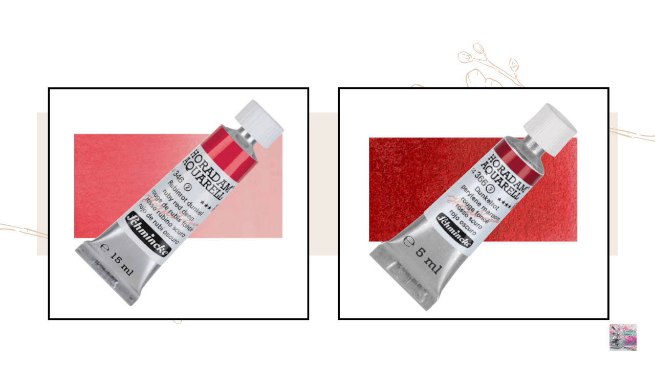 Schmincke's Alizarin Crimson suggested replacements: Red Ruby Deep PR264 and Perylene Maroon PR179