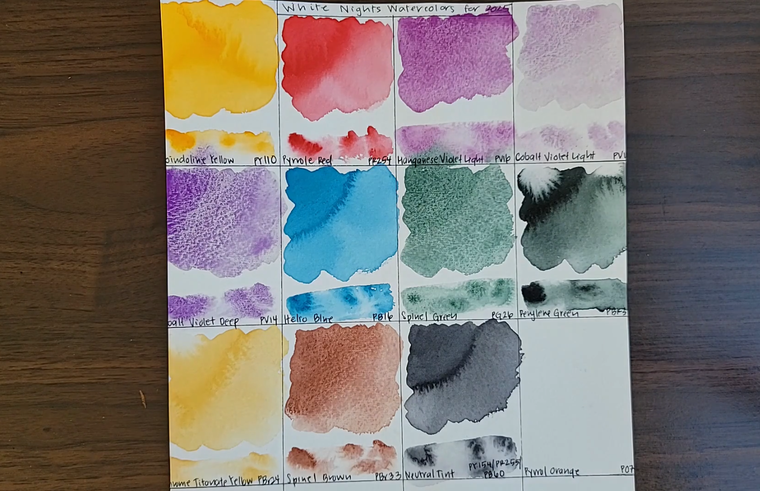 Swatches of 12 standard paints by White Nights.